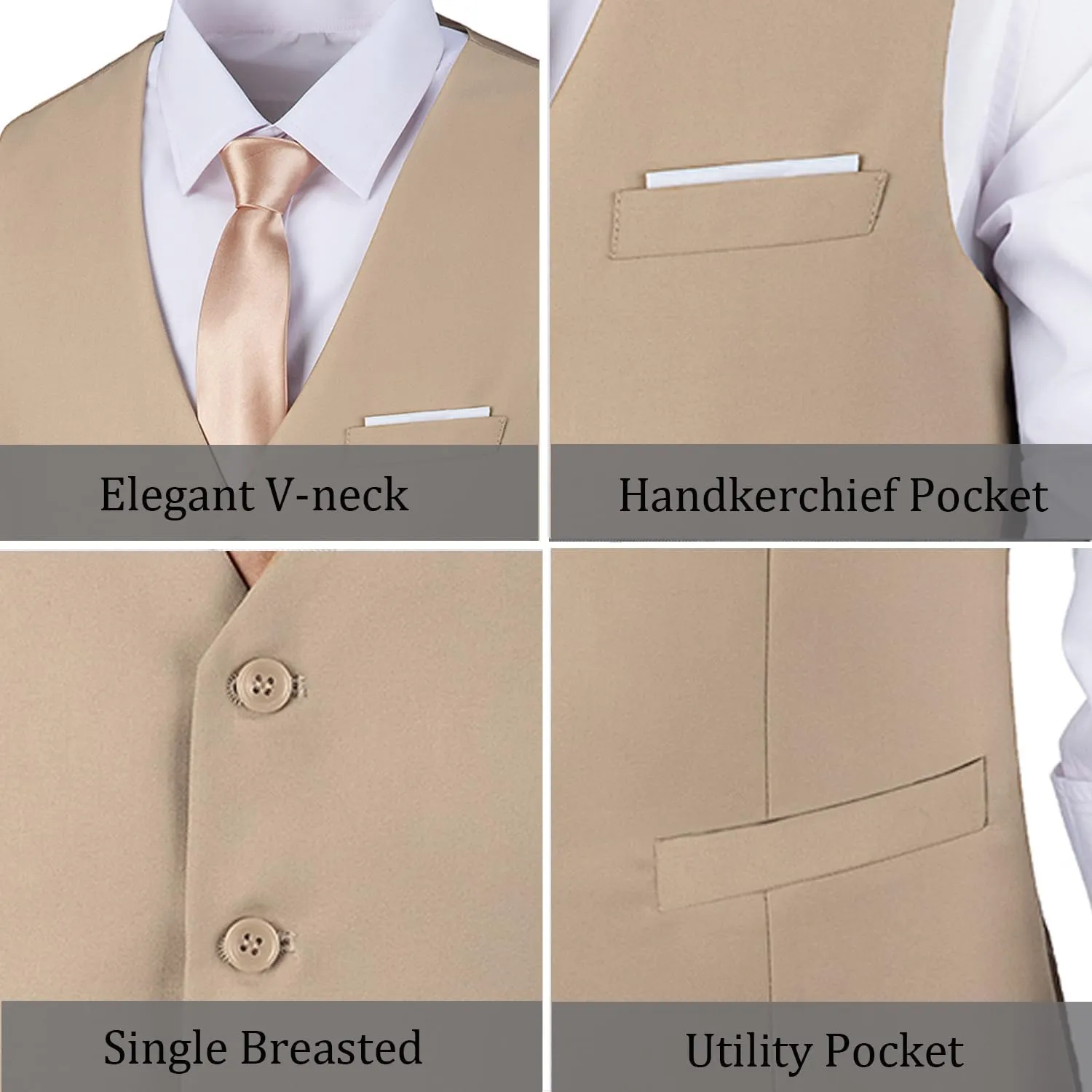 Bakerbear Mens Suit Vests V-Neck Casual Vest Dress for Men Formal Tuxedo Wedding Vests Men's Waistcoat