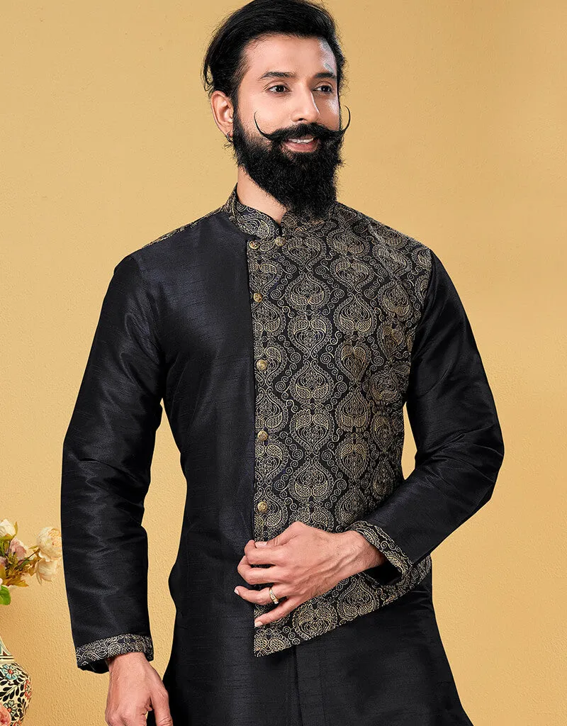 Black Kurta Dhupion Embroidered Silk Chudidaar