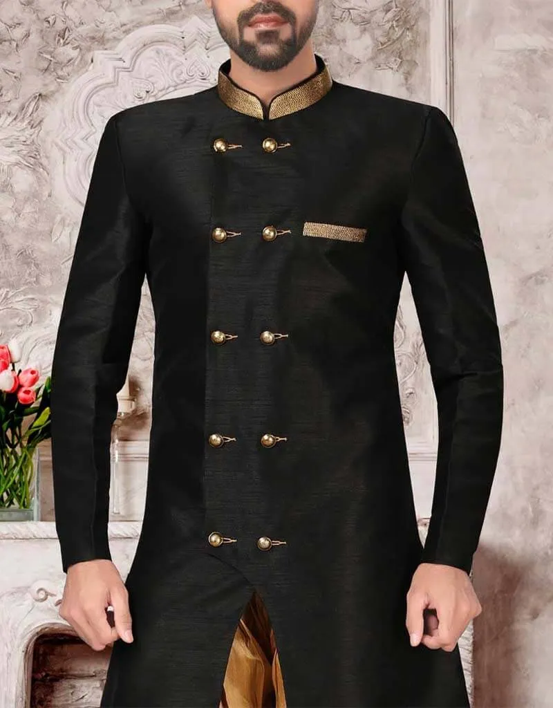 Black Kurta Dhupion Silk Dhoti