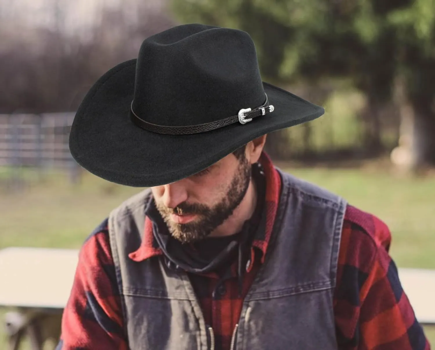 Classic Western-Cowboy-Hat Men Womens Wide Brim Cowgirl Hats Felt Fedora hat (S-M)