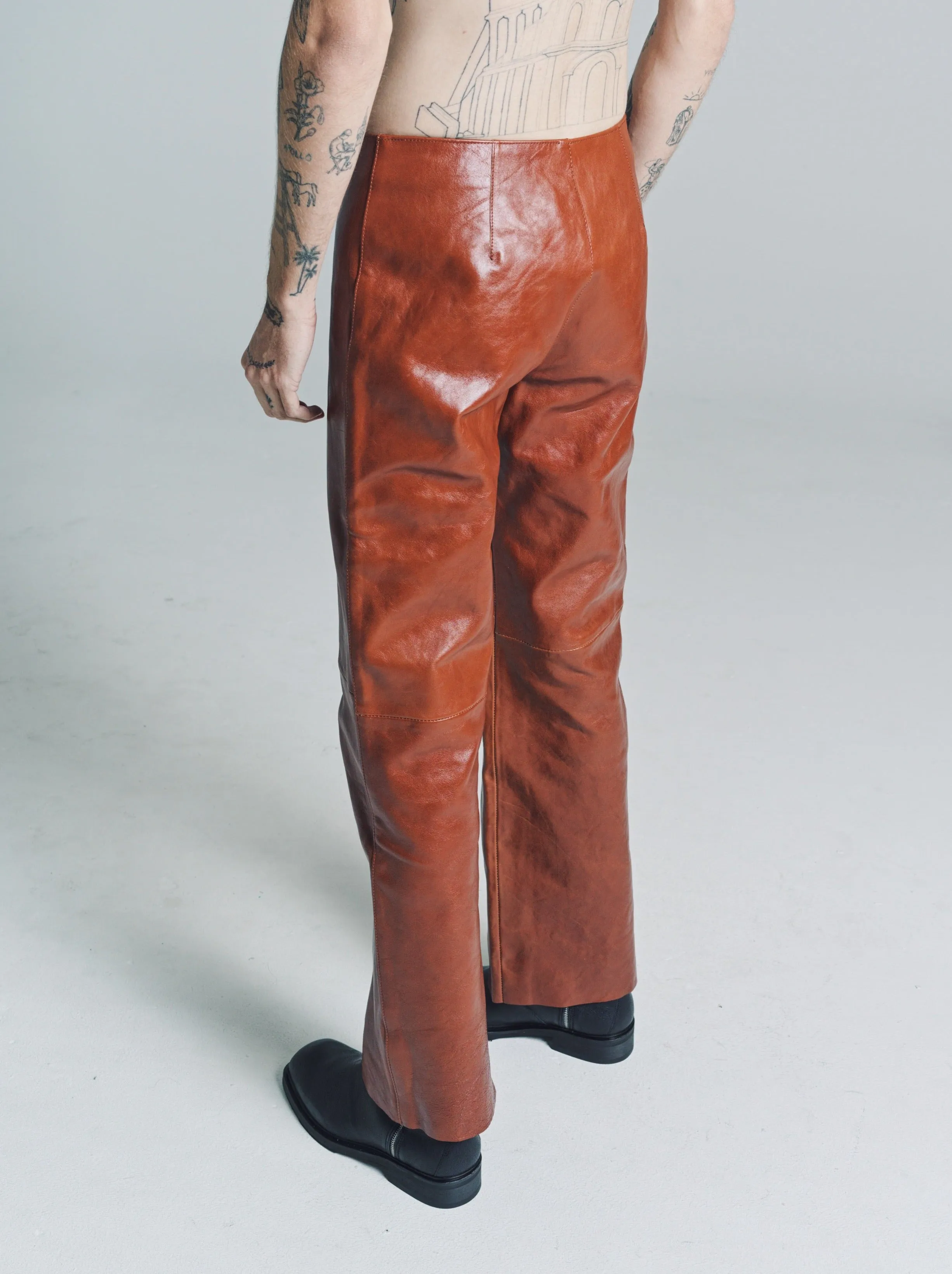 Cognac Brown Leather Biker Trouser