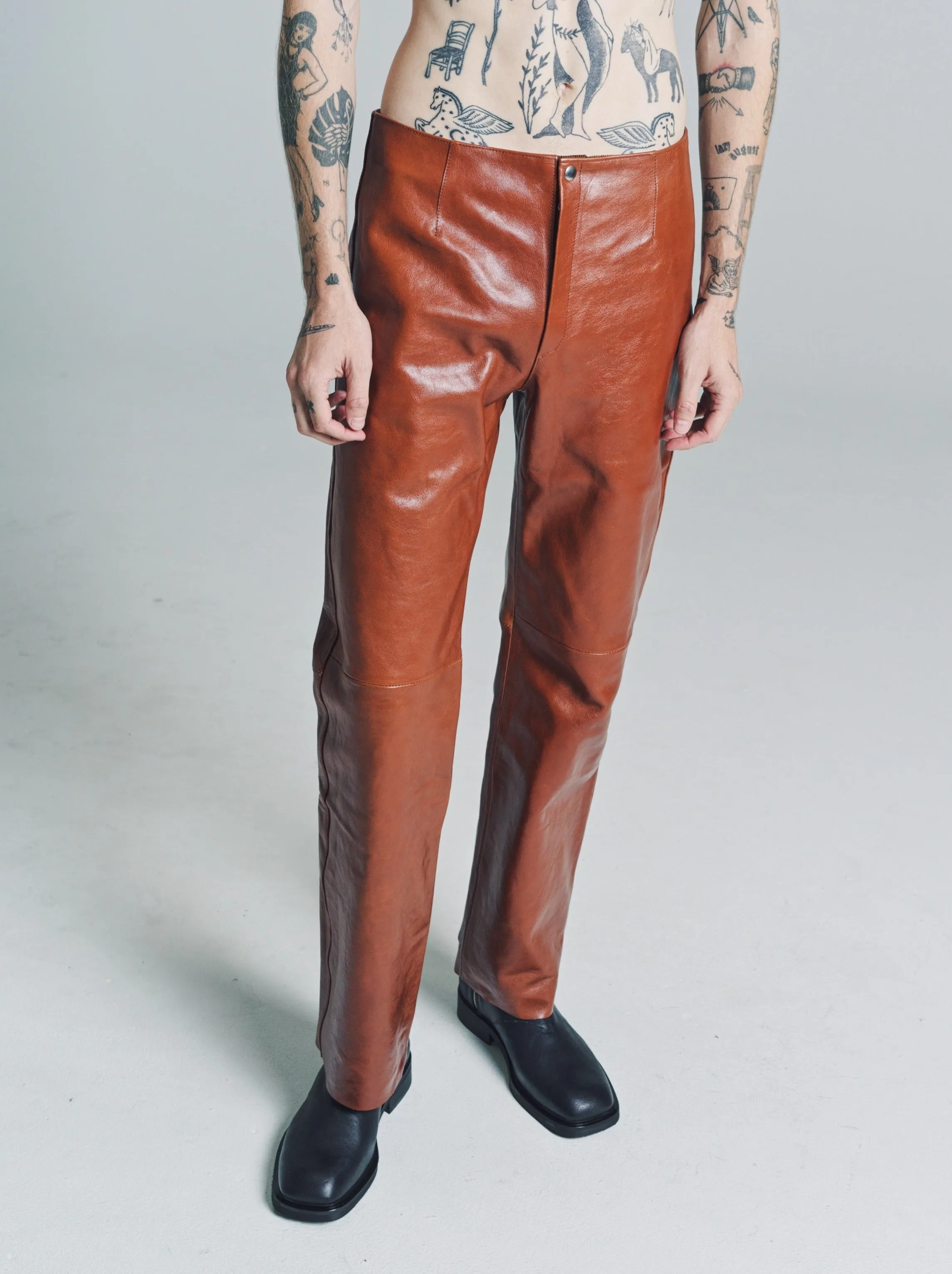 Cognac Brown Leather Biker Trouser