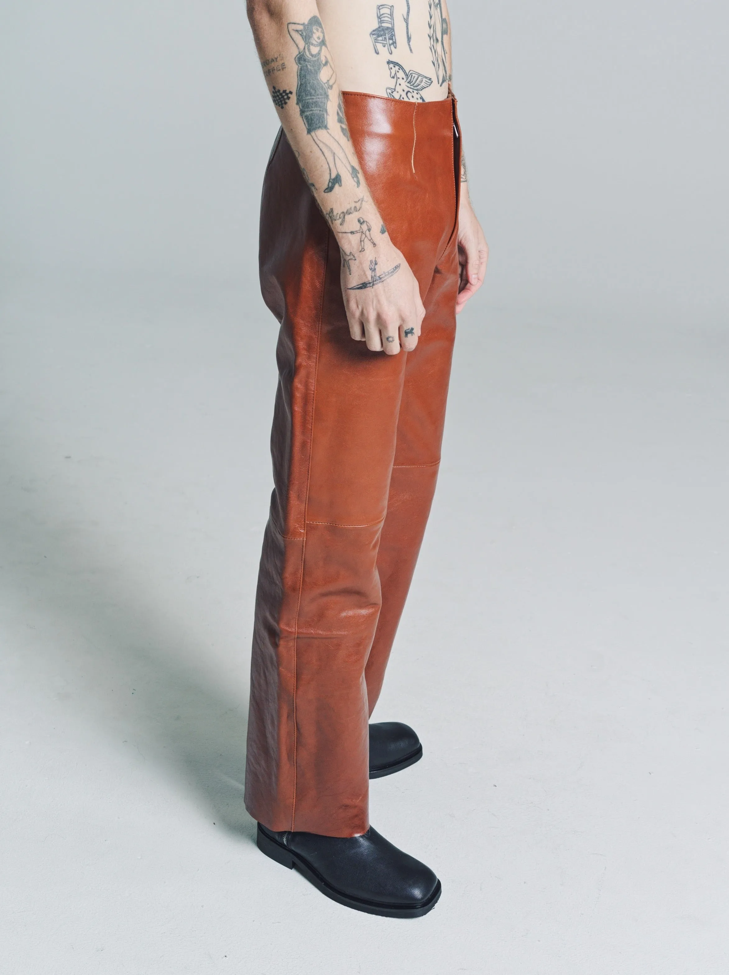 Cognac Brown Leather Biker Trouser
