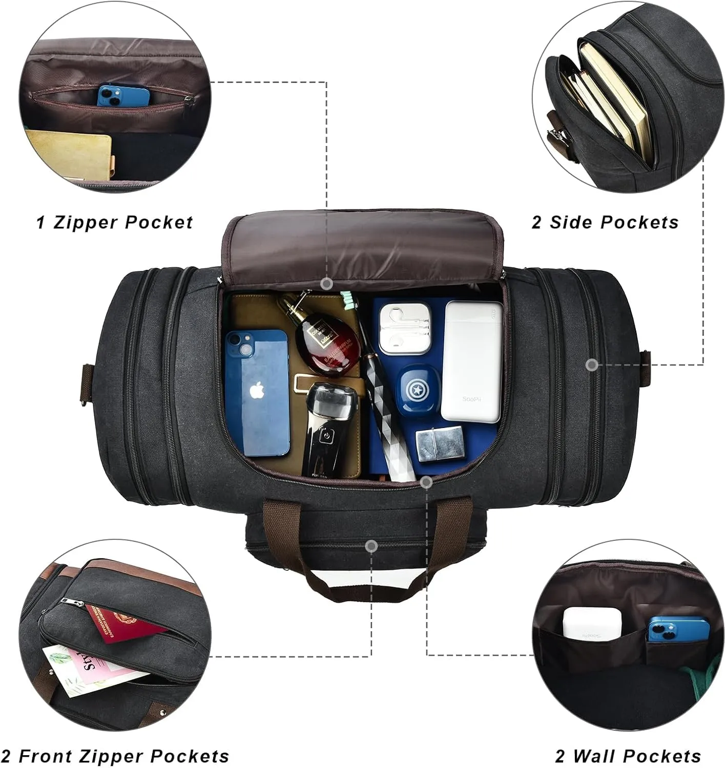 Dimayar Canvas Duffle Bag for Travel,Expandable Carry on Bag,Overnight Weekend Gym Bag Duffel Bag Mens Travel Bag