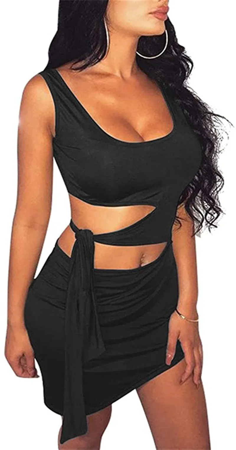 GOBLES Womens Sexy Bodycon Cut Out Sleeveless Outfit Mini Club Tank Dress