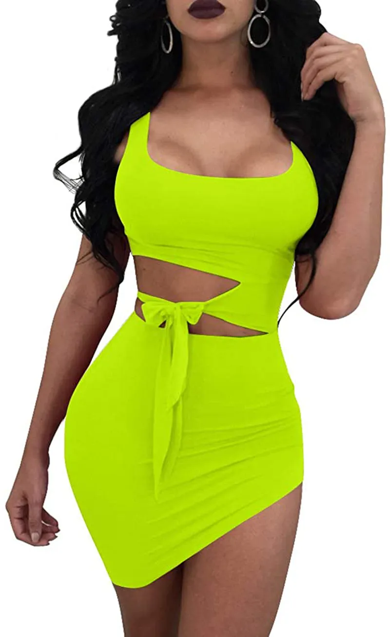 GOBLES Womens Sexy Bodycon Cut Out Sleeveless Outfit Mini Club Tank Dress