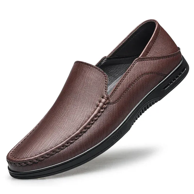 Hnzxzm Men Casual Shoes Luxury Brand Summer Fashion Genuine Leather Mens Loafers Hollow Out Breathable Slip on Driving Flat Shoes
