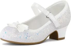 K KomForme Girl's Dress Shoes Mary Jane Glitter 1.5 in Low Heel Wedding Party Princess Shoes for Toddler/Little/Big Kids