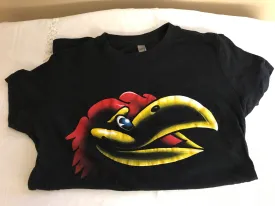 <€€ Vintage Womens Medium KANSAS University JAYHAWKS Black Tshirt Fitted Short Sleeve