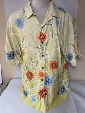 <€€*v Mens TOMMY BAHAMA Silk Yellow Floral Hawaiian Print Camp XLarge Pocket