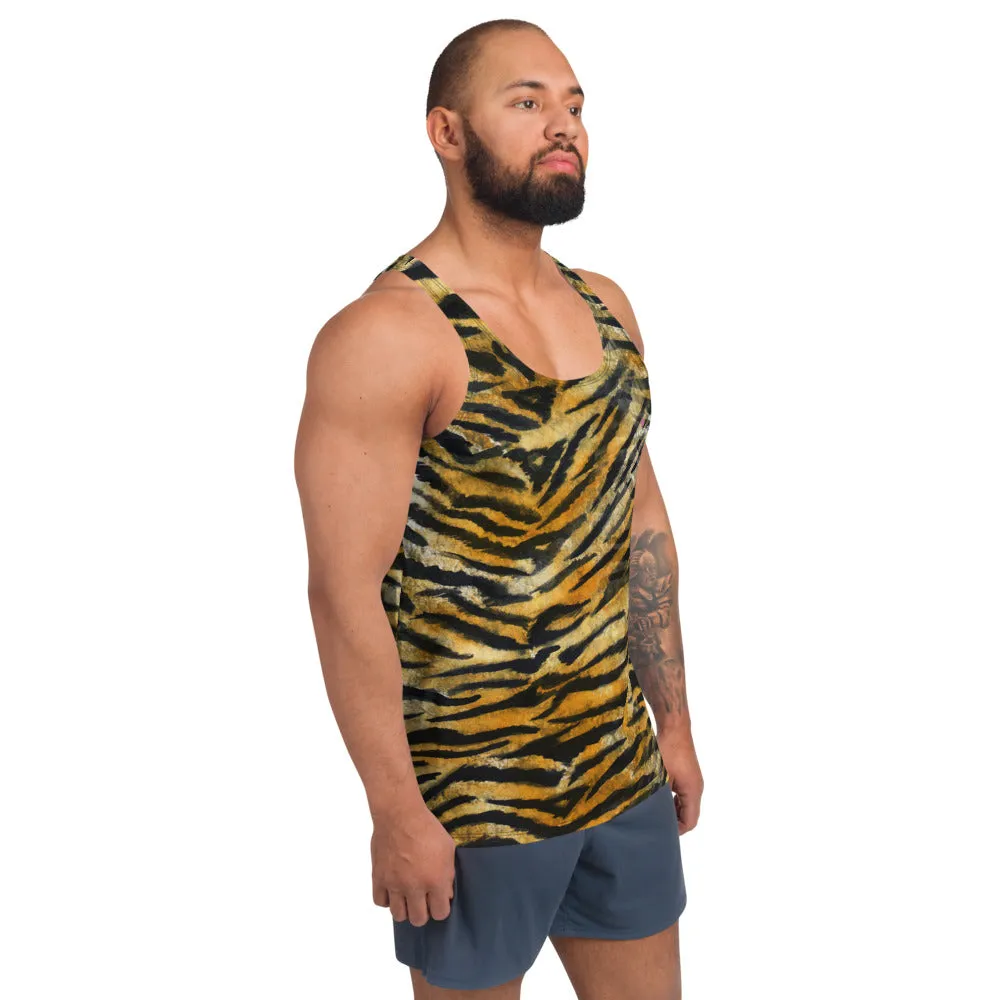 Orange Tiger Unisex Tank Top, Animal Print Best Luxury Tiger Stripes Tank Tops For Men-Made in USA/EU/MX