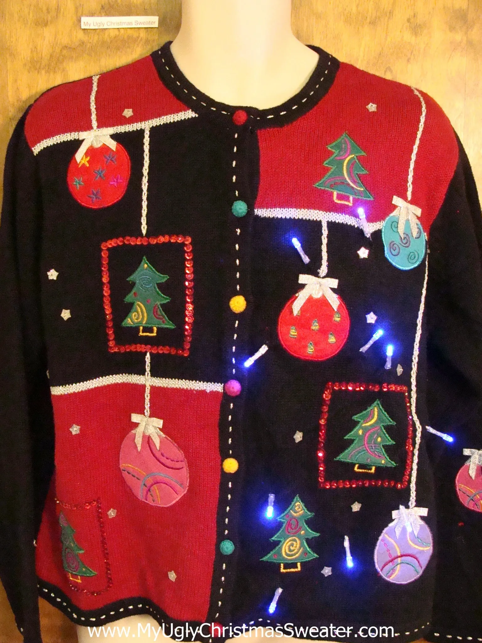 Ornate Ornaments Light Up Ugly Xmas Sweater