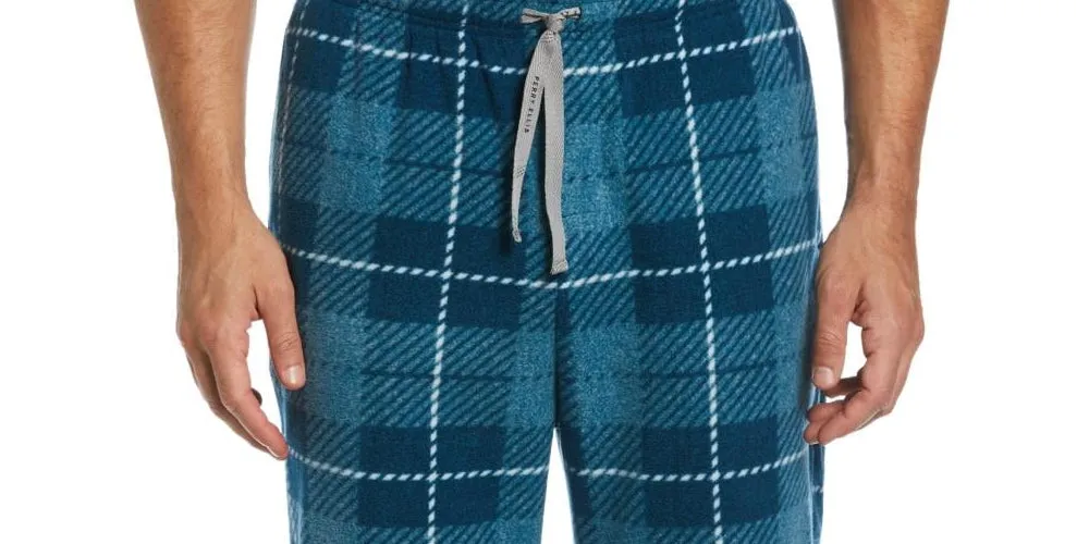 Perry Ellis Portfolio Men's Windowpane Plaid Textured Fleece Pajama Pants Blue Size X-Large