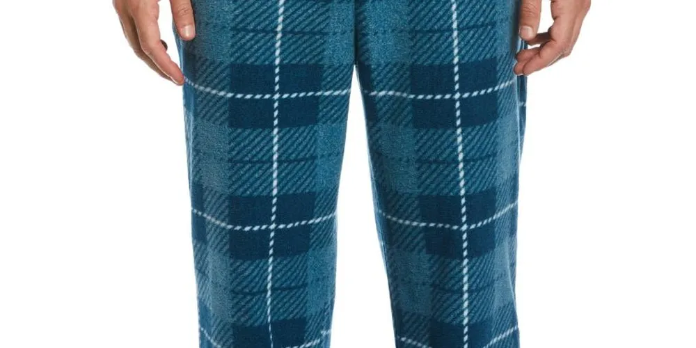 Perry Ellis Portfolio Men's Windowpane Plaid Textured Fleece Pajama Pants Blue Size X-Large