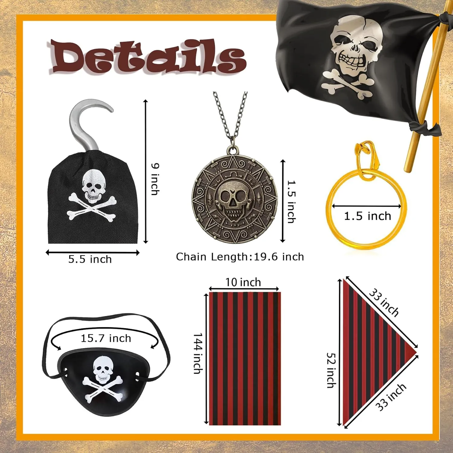 Pirate Costume Outfit Accessories Set for Men Women Pirate Costume Kit