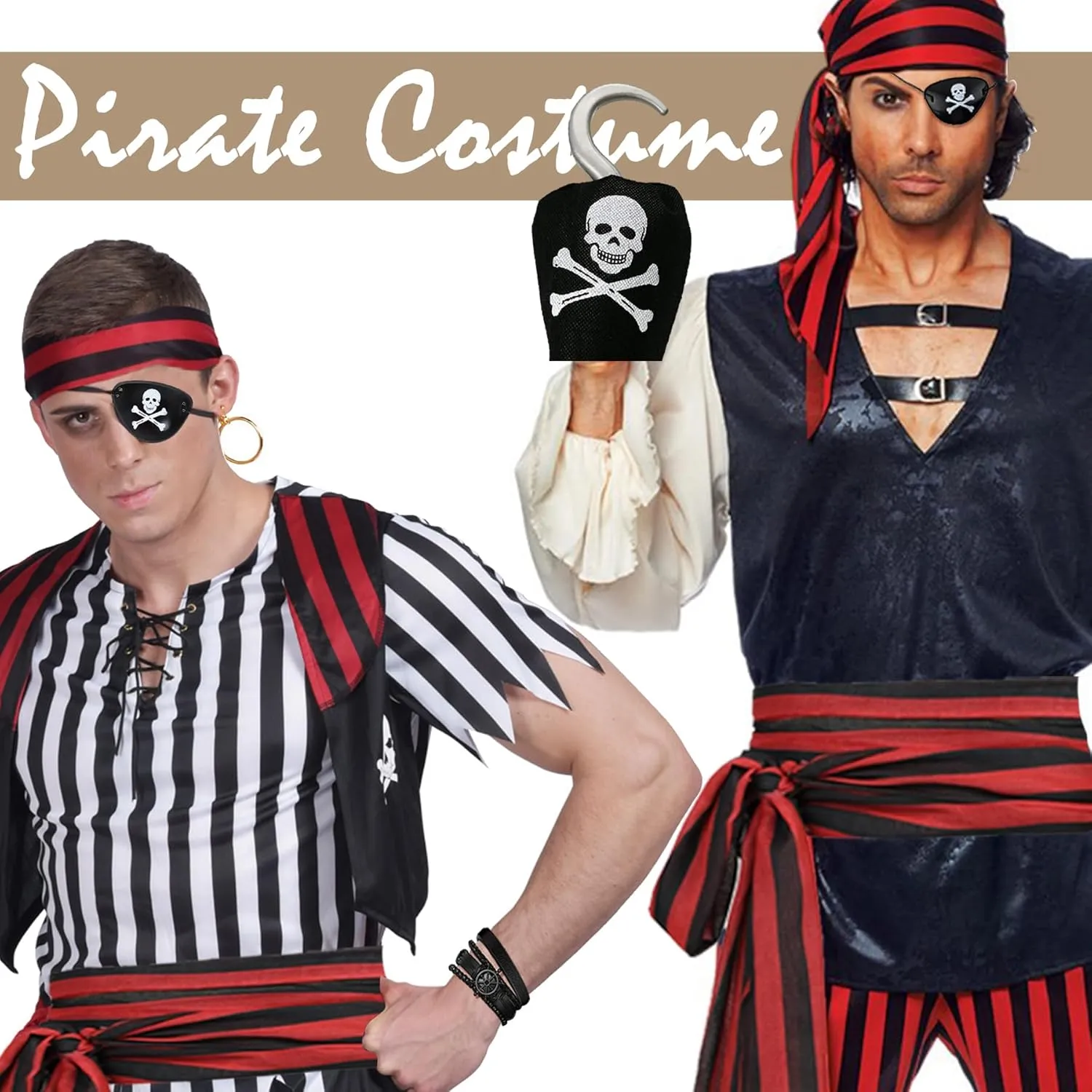Pirate Costume Outfit Accessories Set for Men Women Pirate Costume Kit