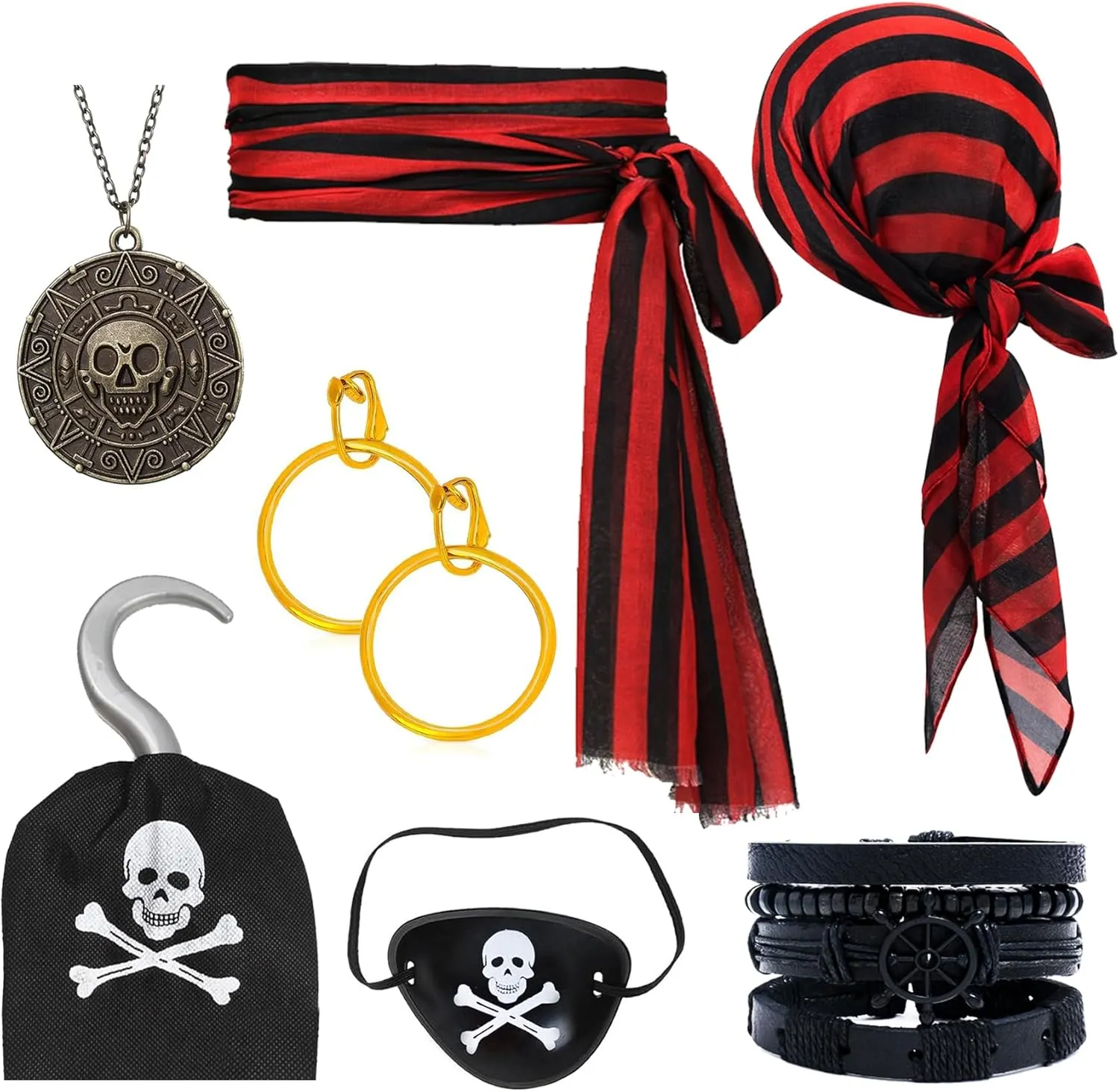 Pirate Costume Outfit Accessories Set for Men Women Pirate Costume Kit