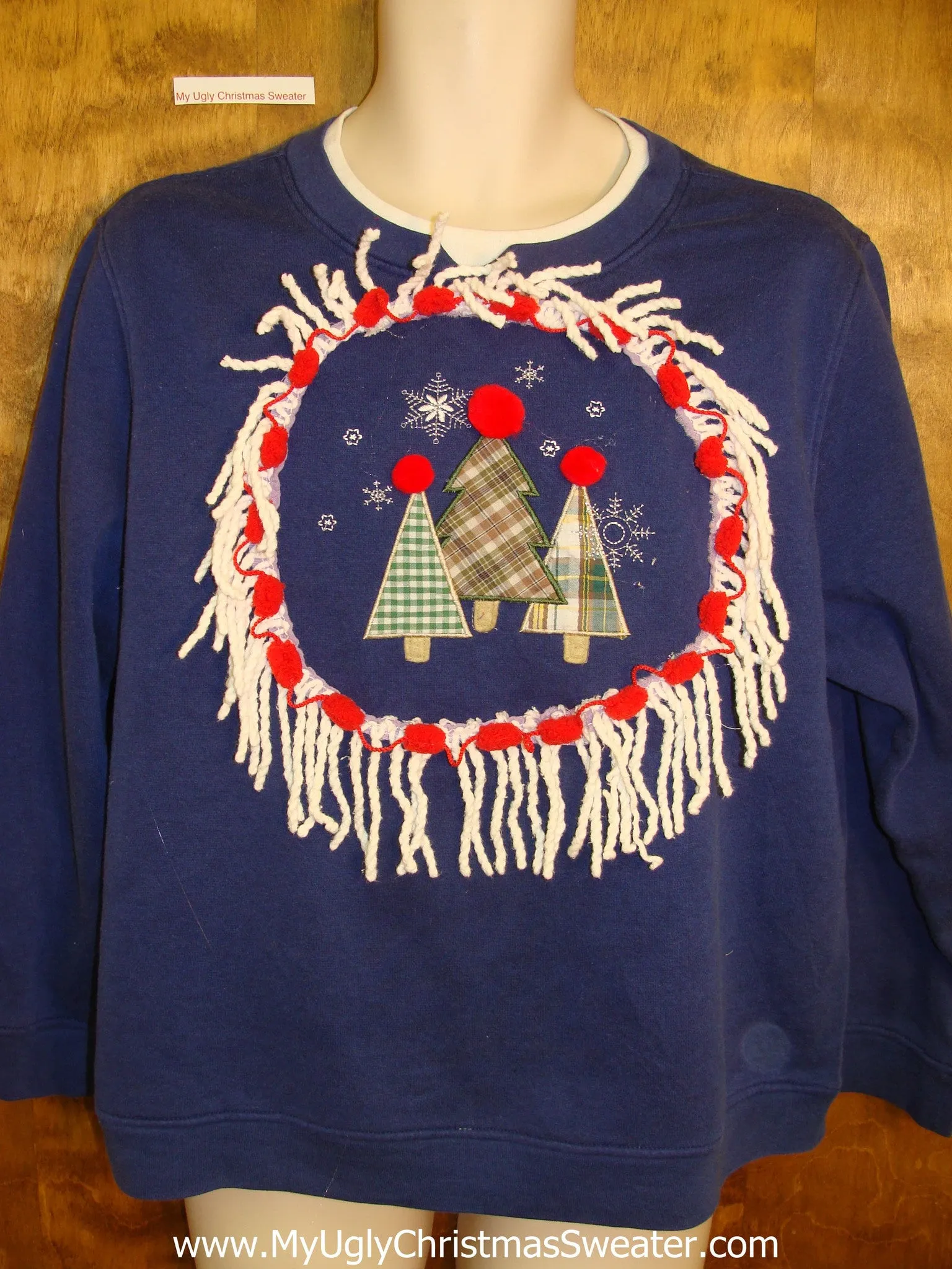 Plaid Trees with PomPoms Funny Novelty Christmas Sweatshirt