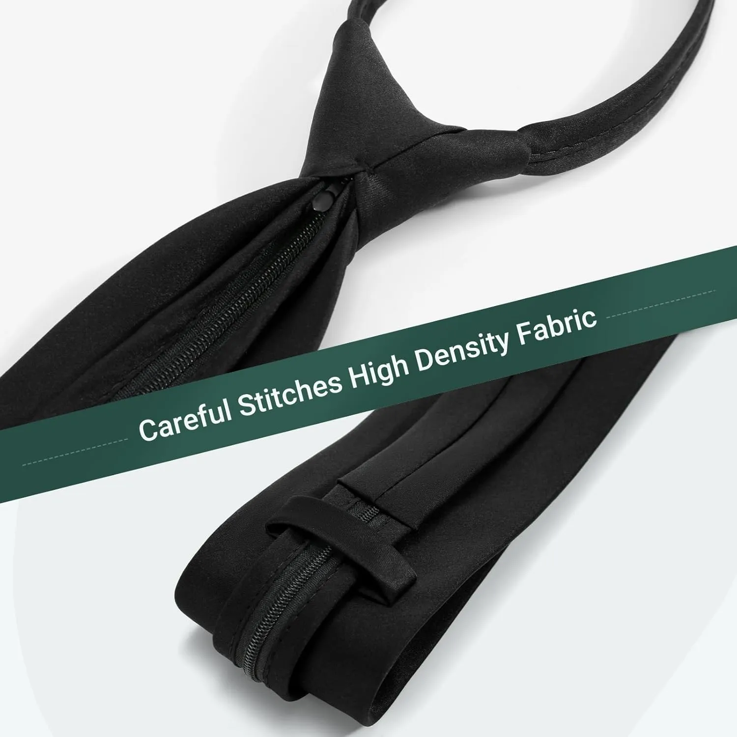 Pre Tied Adjustable Black Zipper Ties for Men 3.15" (8CM) Womens Solid Color Necktie