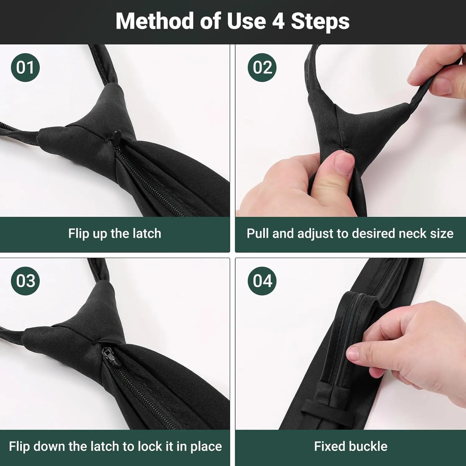 Pre Tied Adjustable Black Zipper Ties for Men 3.15" (8CM) Womens Solid Color Necktie