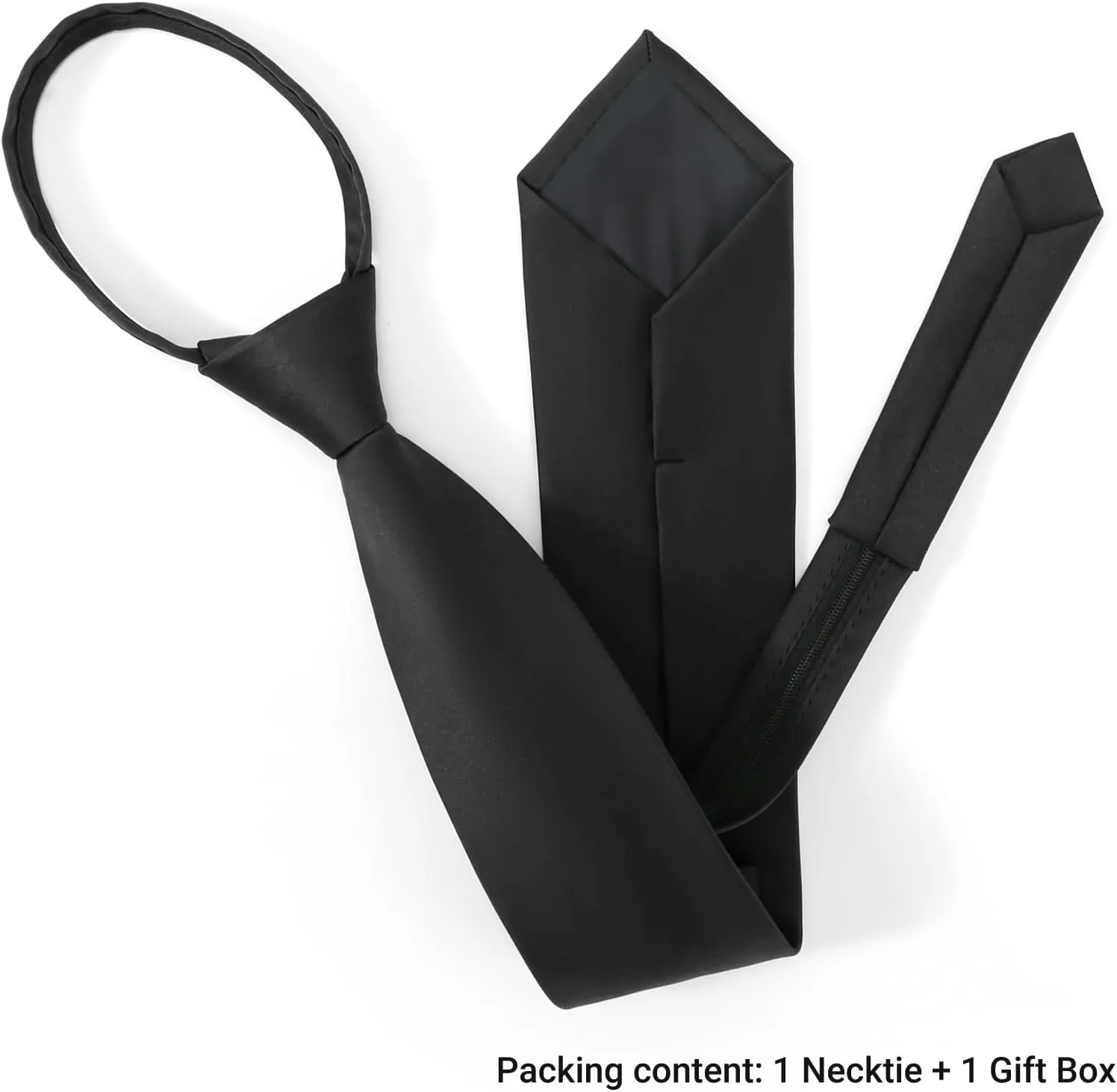 Pre Tied Adjustable Black Zipper Ties for Men 3.15" (8CM) Womens Solid Color Necktie