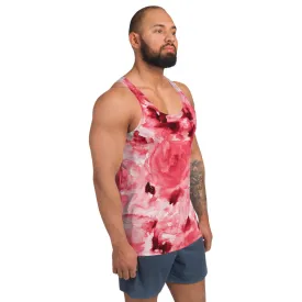 Red Floral Unisex Tank Top, Abstract Flower Print Men's Premium Tank Tops-Made in USA/EU/MX