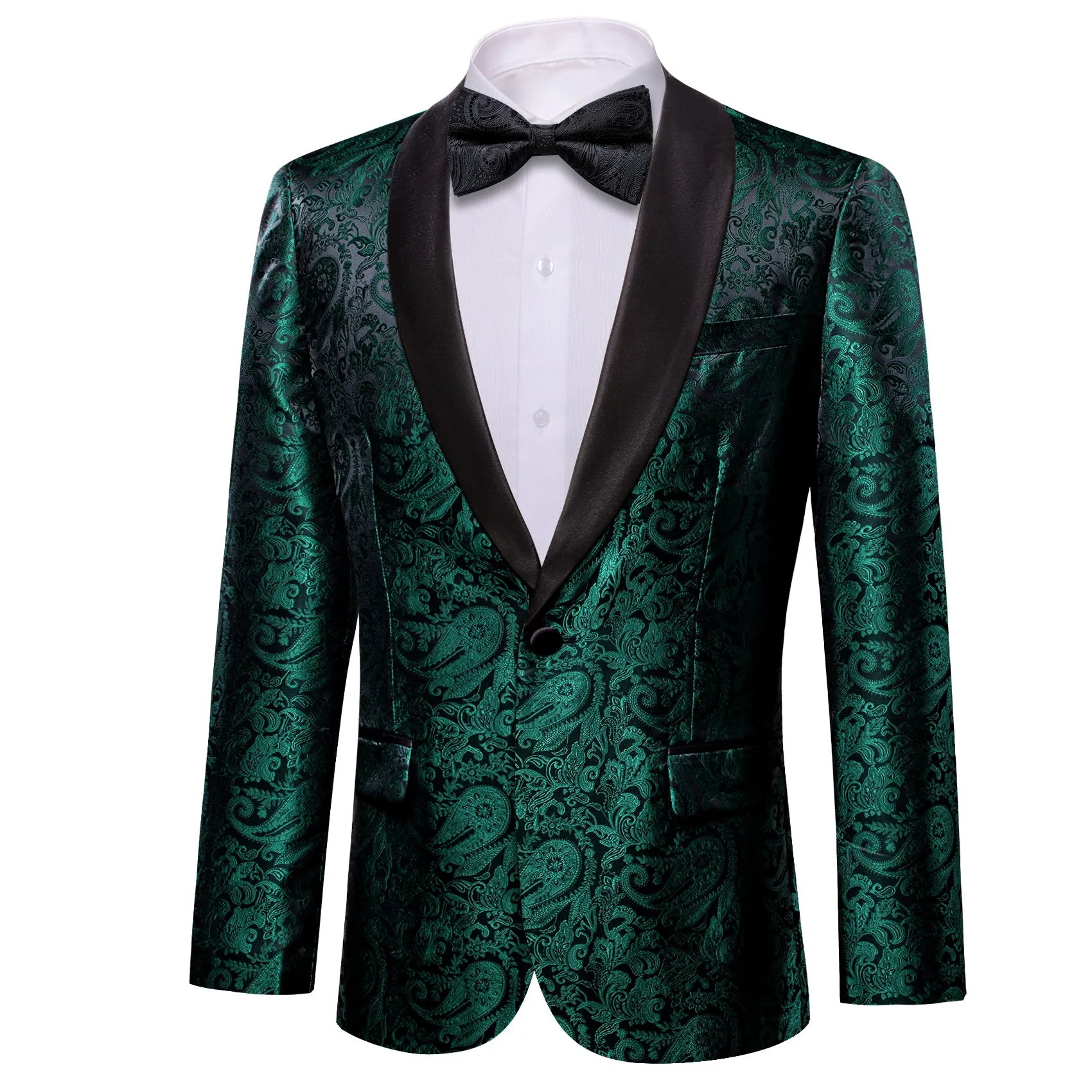 Sapphire Pine Green Black Paisley Shawl Collar Men's Suit for Party