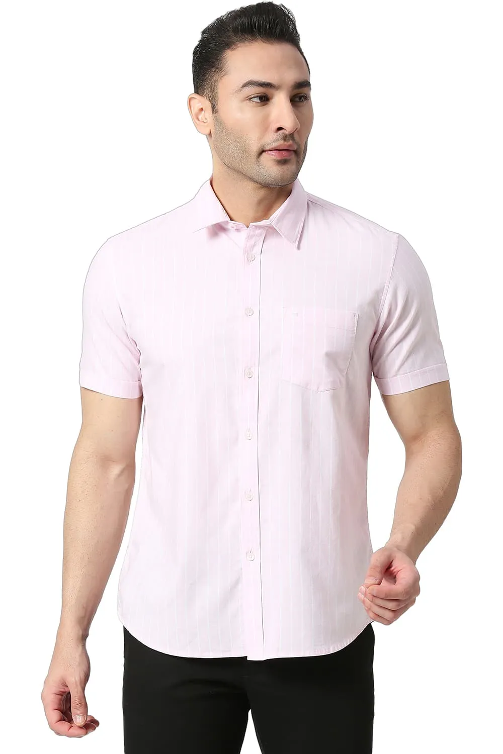Slim Fit Cotton Oxford Stripe Halfsleeves Shirt