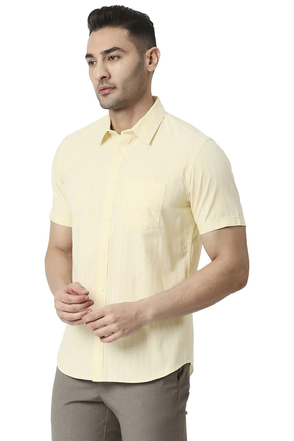 Slim Fit Cotton Oxford Stripe Halfsleeves Shirt
