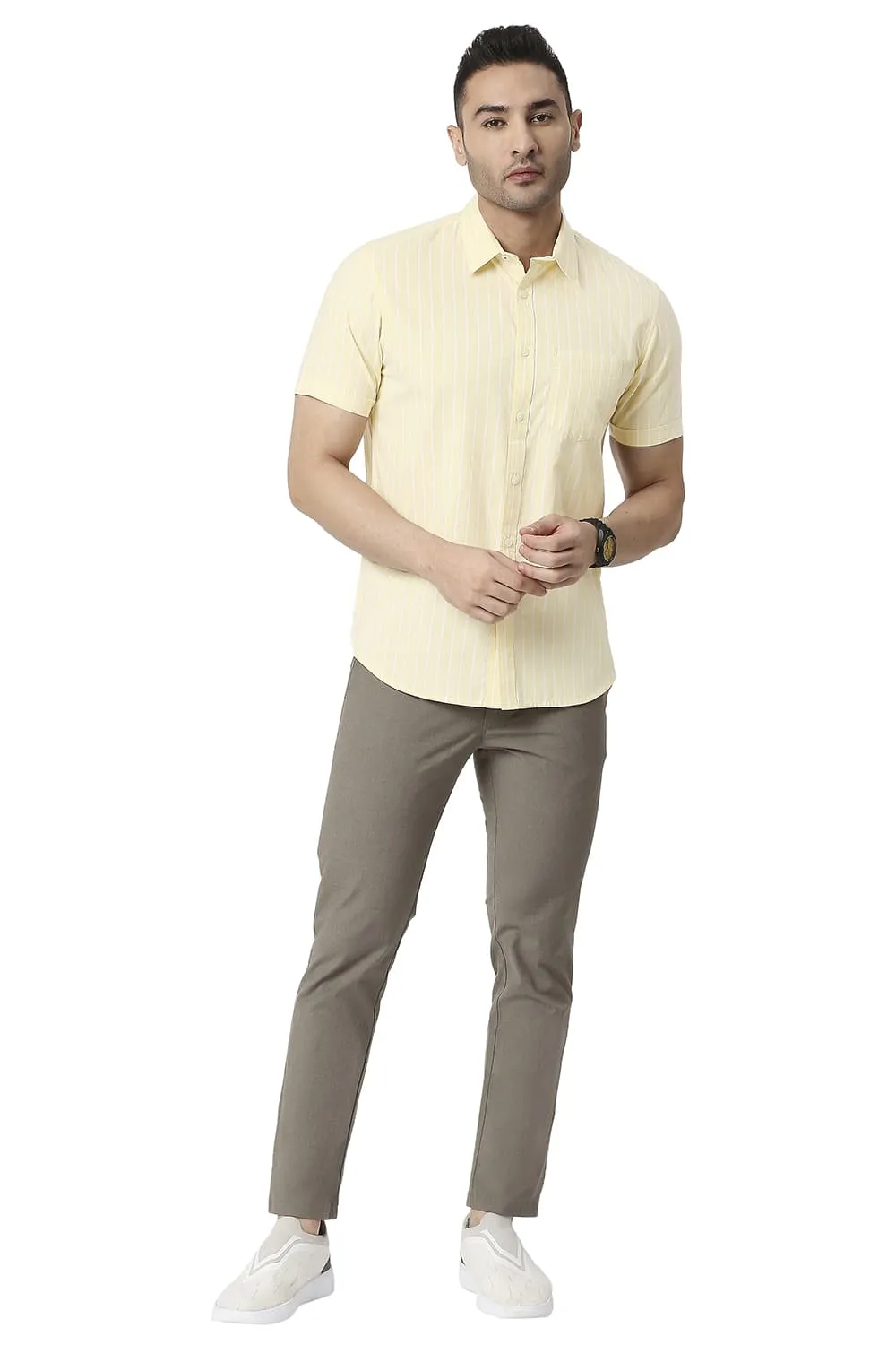 Slim Fit Cotton Oxford Stripe Halfsleeves Shirt