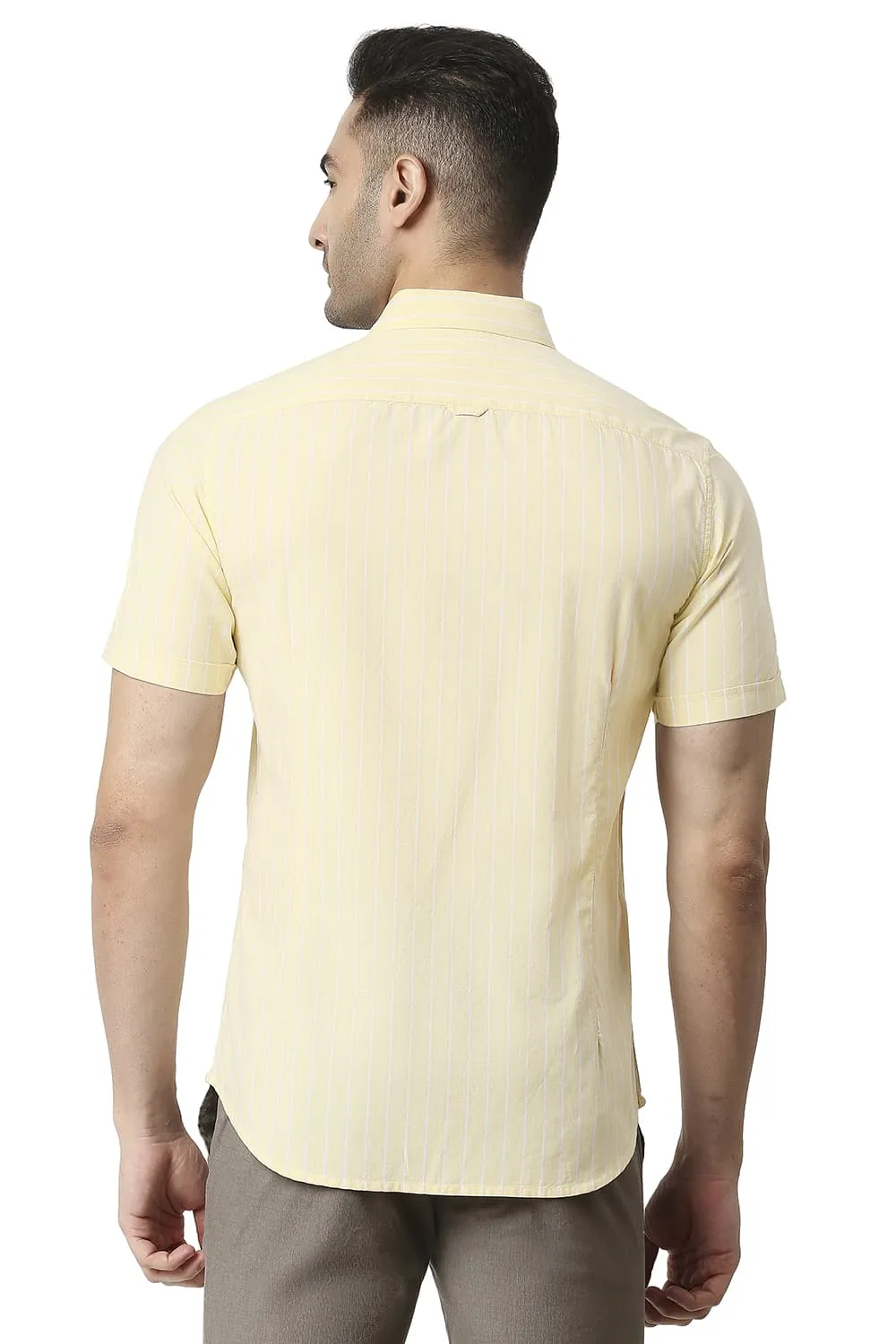 Slim Fit Cotton Oxford Stripe Halfsleeves Shirt