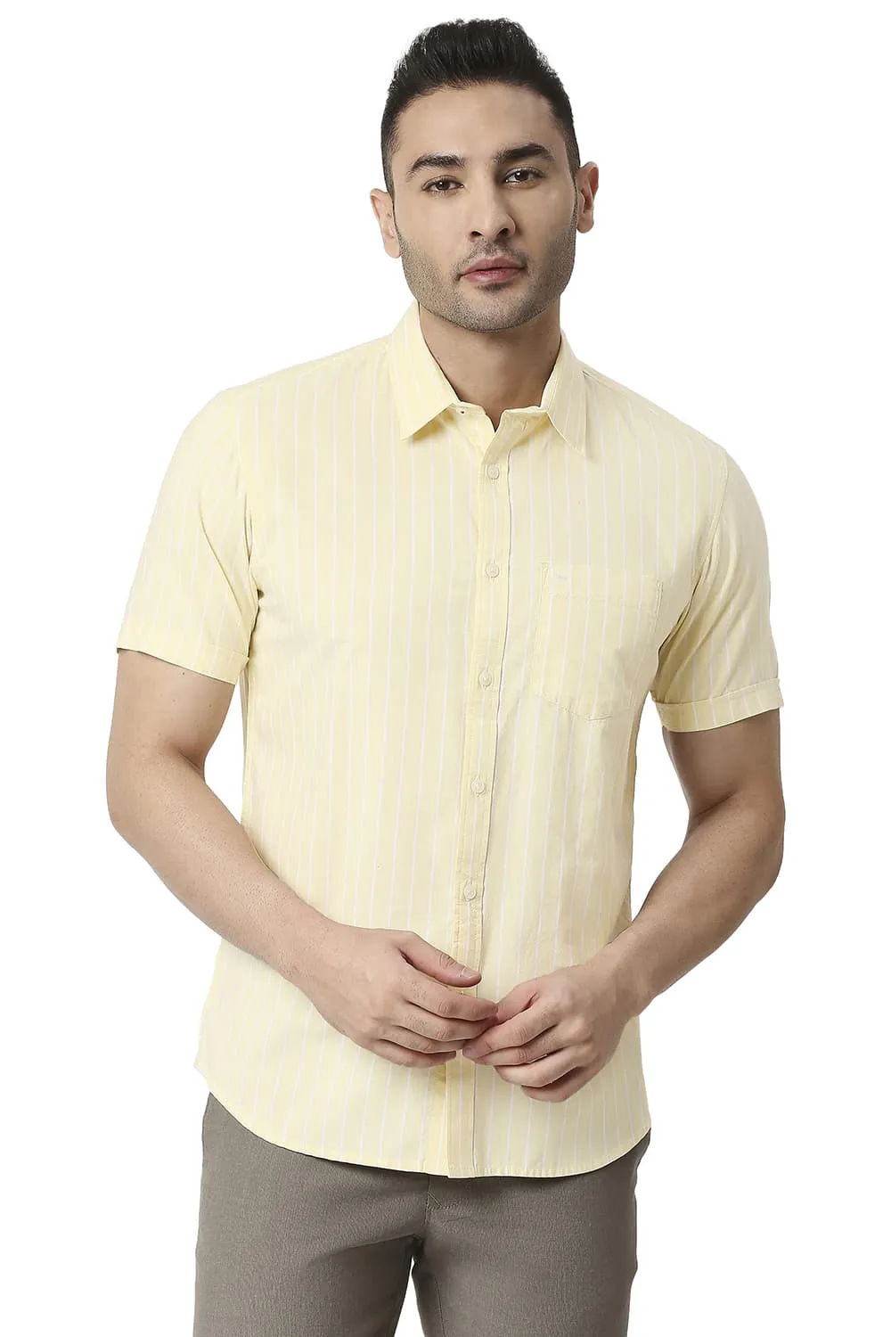 Slim Fit Cotton Oxford Stripe Halfsleeves Shirt