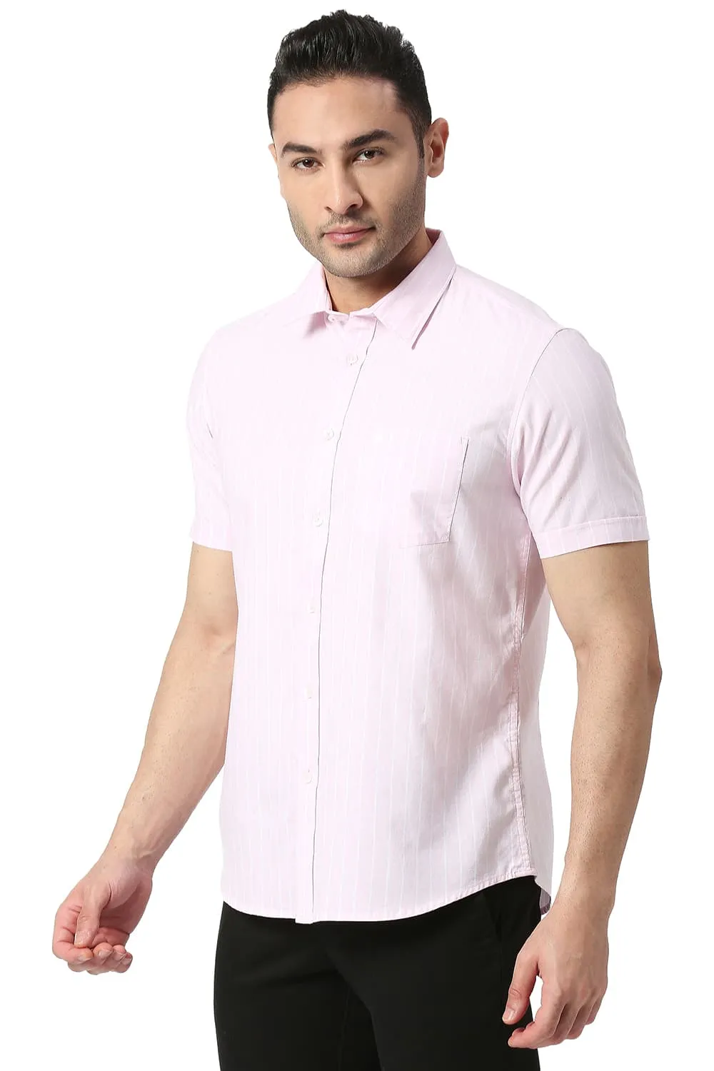 Slim Fit Cotton Oxford Stripe Halfsleeves Shirt