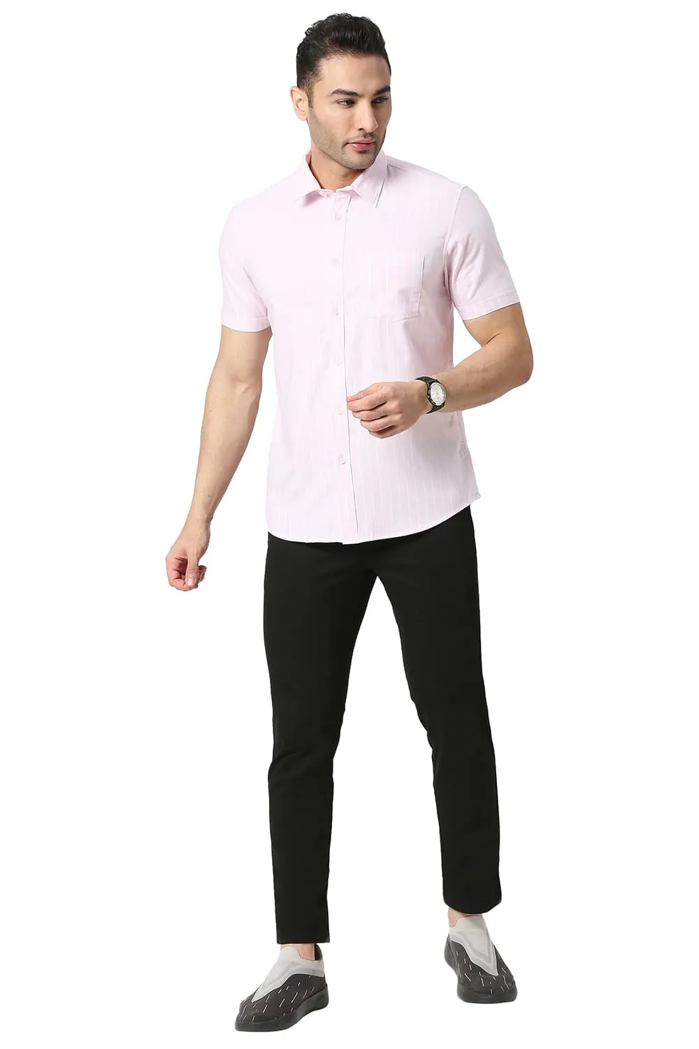 Slim Fit Cotton Oxford Stripe Halfsleeves Shirt