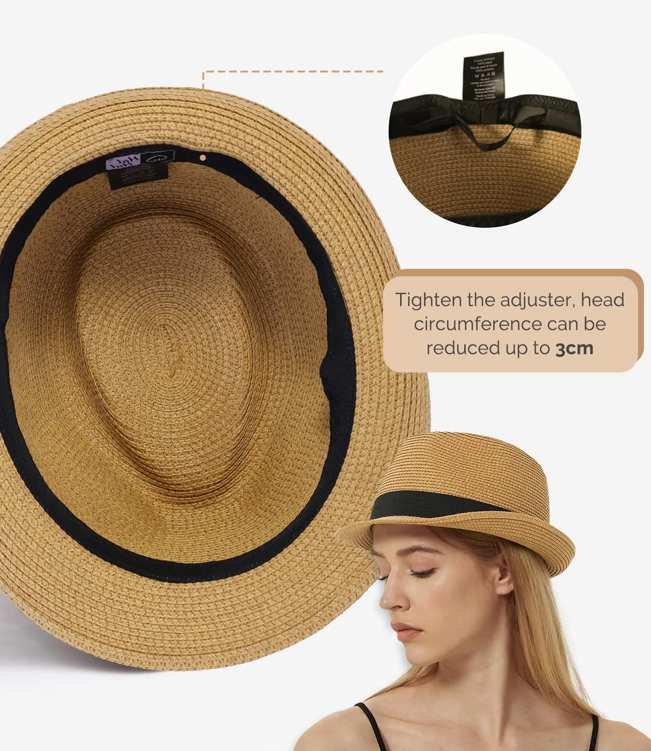 Straw Fedora Sun Hat for Women Men Short Brim Panama Trilby Beach Hat Packable Summer Hat UPF 50 