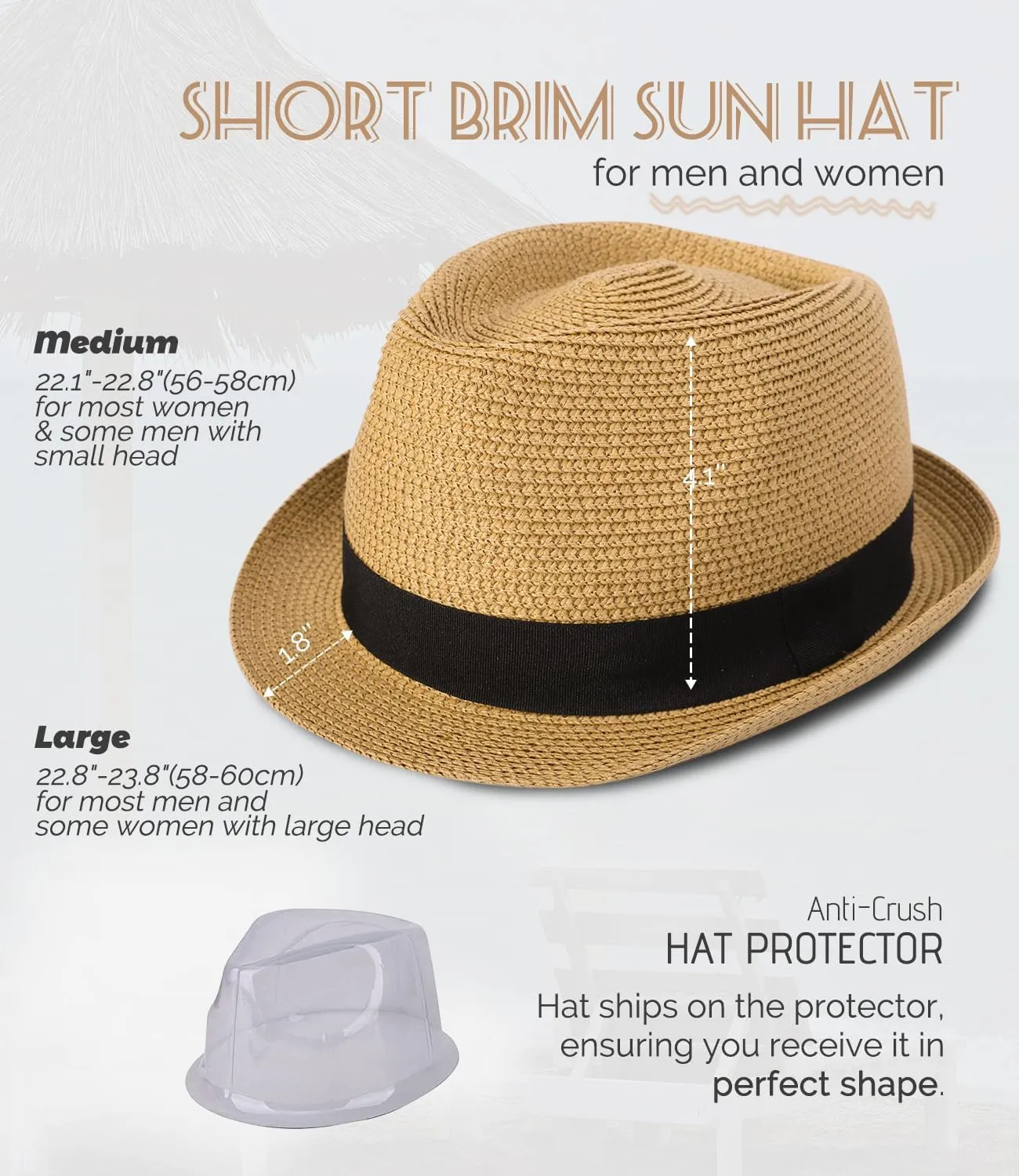 Straw Fedora Sun Hat for Women Men Short Brim Panama Trilby Beach Hat Packable Summer Hat UPF 50 