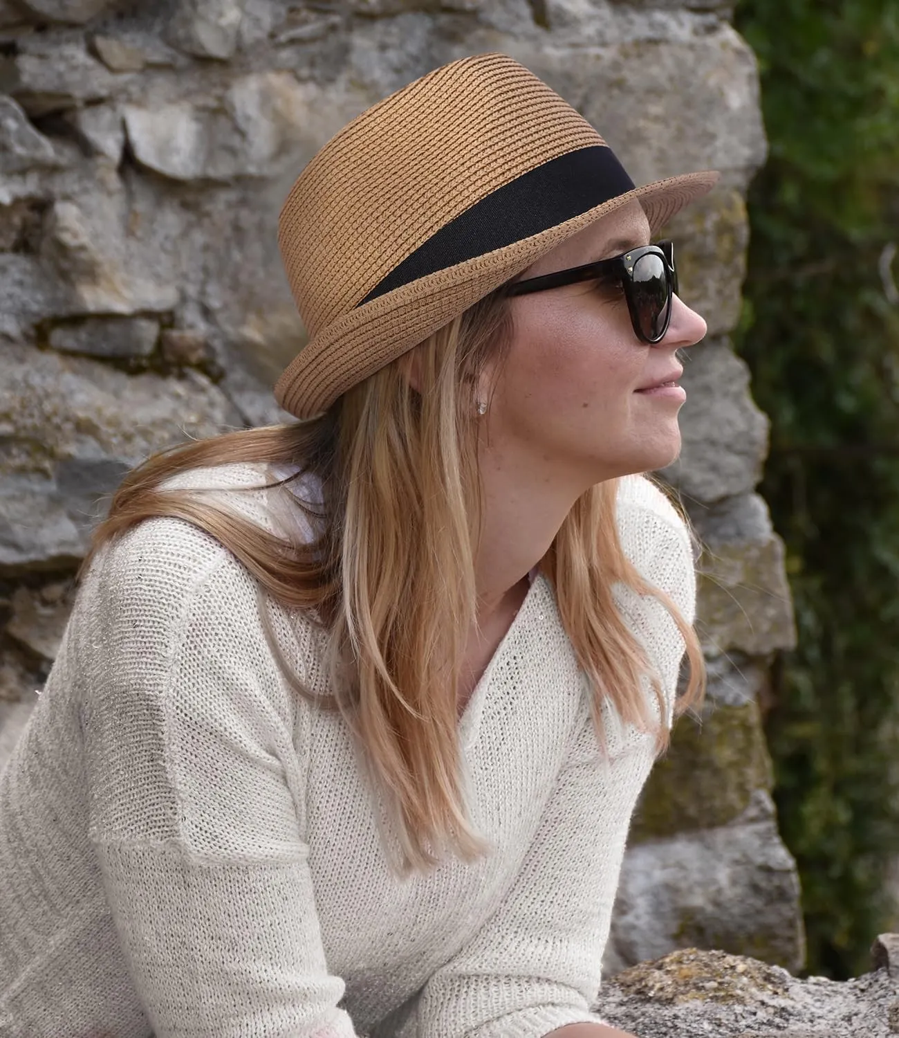 Straw Fedora Sun Hat for Women Men Short Brim Panama Trilby Beach Hat Packable Summer Hat UPF 50 