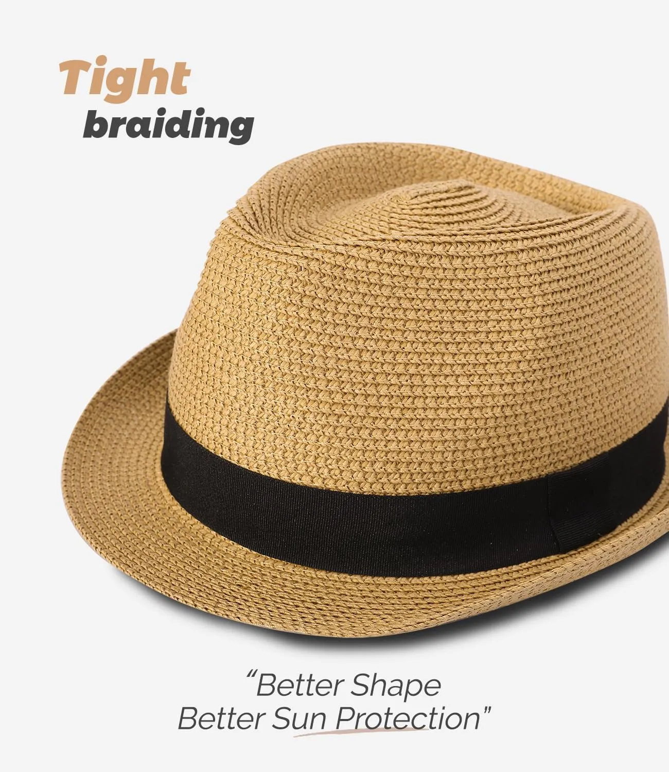 Straw Fedora Sun Hat for Women Men Short Brim Panama Trilby Beach Hat Packable Summer Hat UPF 50 