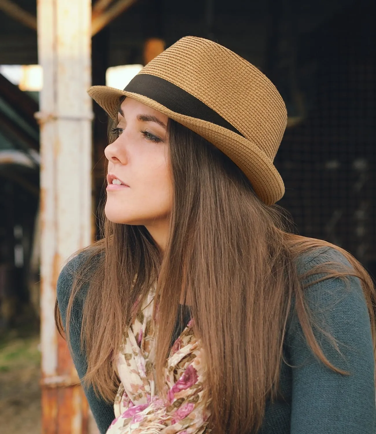 Straw Fedora Sun Hat for Women Men Short Brim Panama Trilby Beach Hat Packable Summer Hat UPF 50 