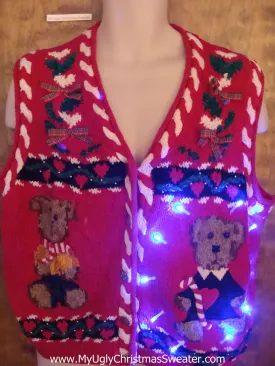 Tacky Teddy Bears Light Up Ugly Xmas Sweater Vest