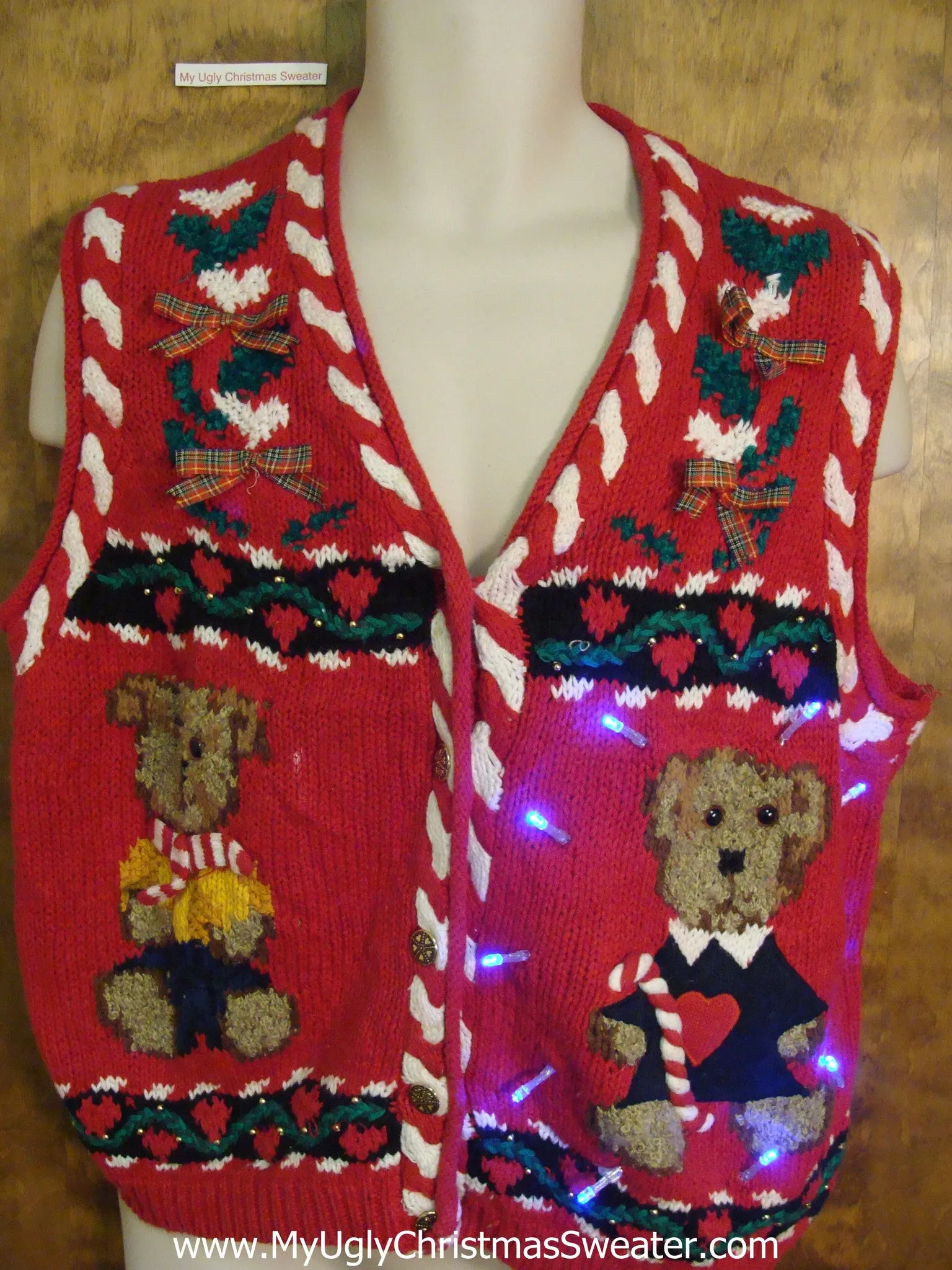 Tacky Teddy Bears Light Up Ugly Xmas Sweater Vest