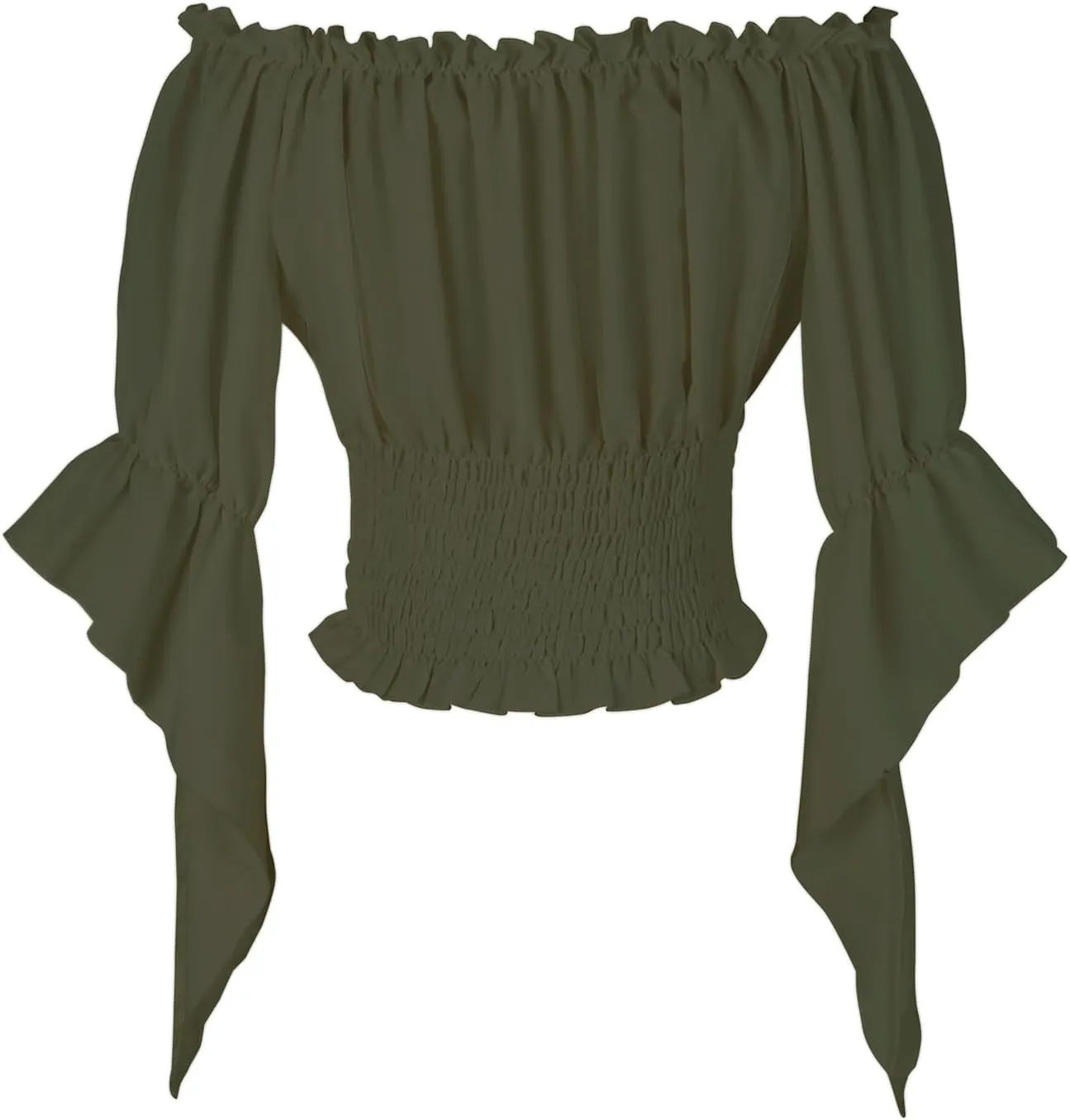 Womens Renaissance Peasant Blouse Off Shoulder Trumpet Sleeve Tops