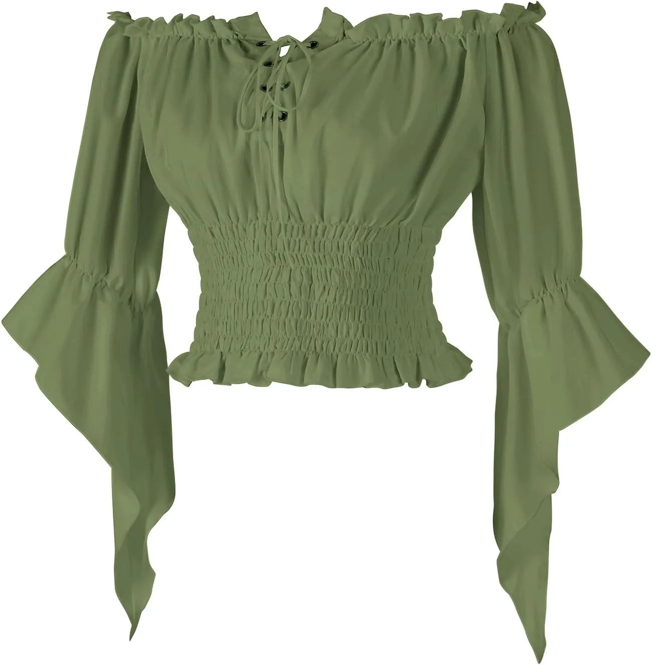 Womens Renaissance Peasant Blouse Off Shoulder Trumpet Sleeve Tops