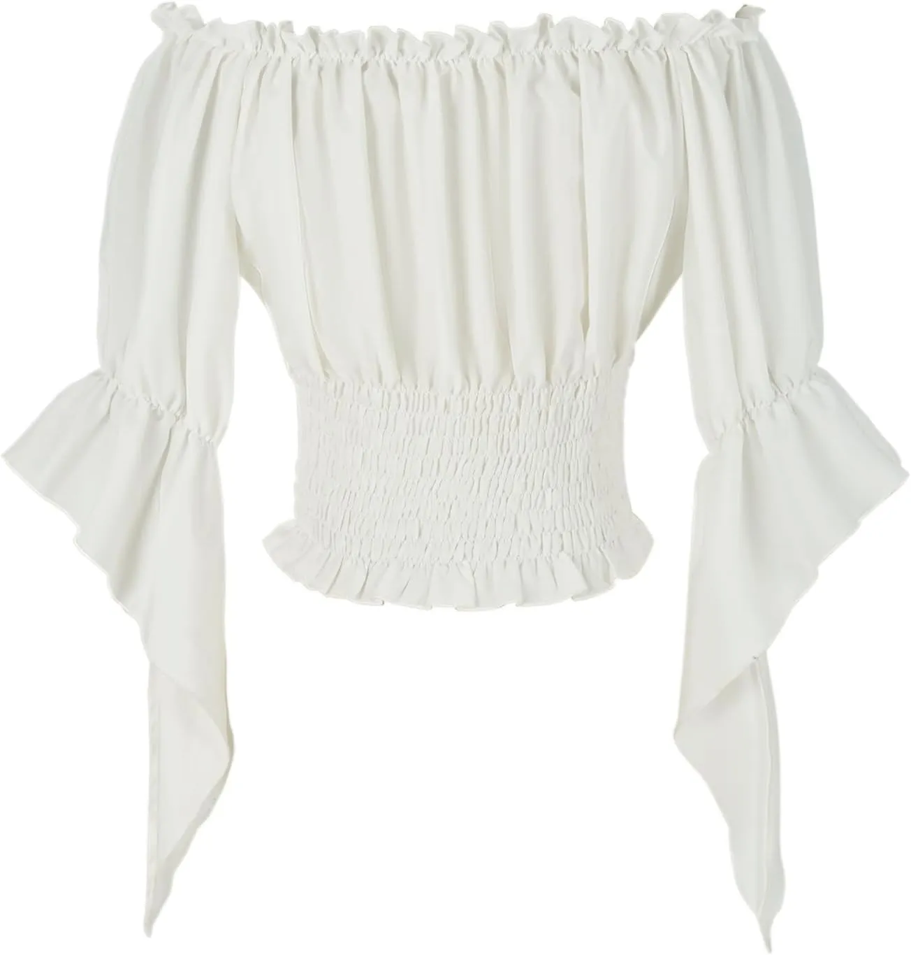 Womens Renaissance Peasant Blouse Off Shoulder Trumpet Sleeve Tops
