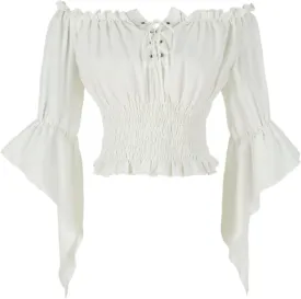 Womens Renaissance Peasant Blouse Off Shoulder Trumpet Sleeve Tops