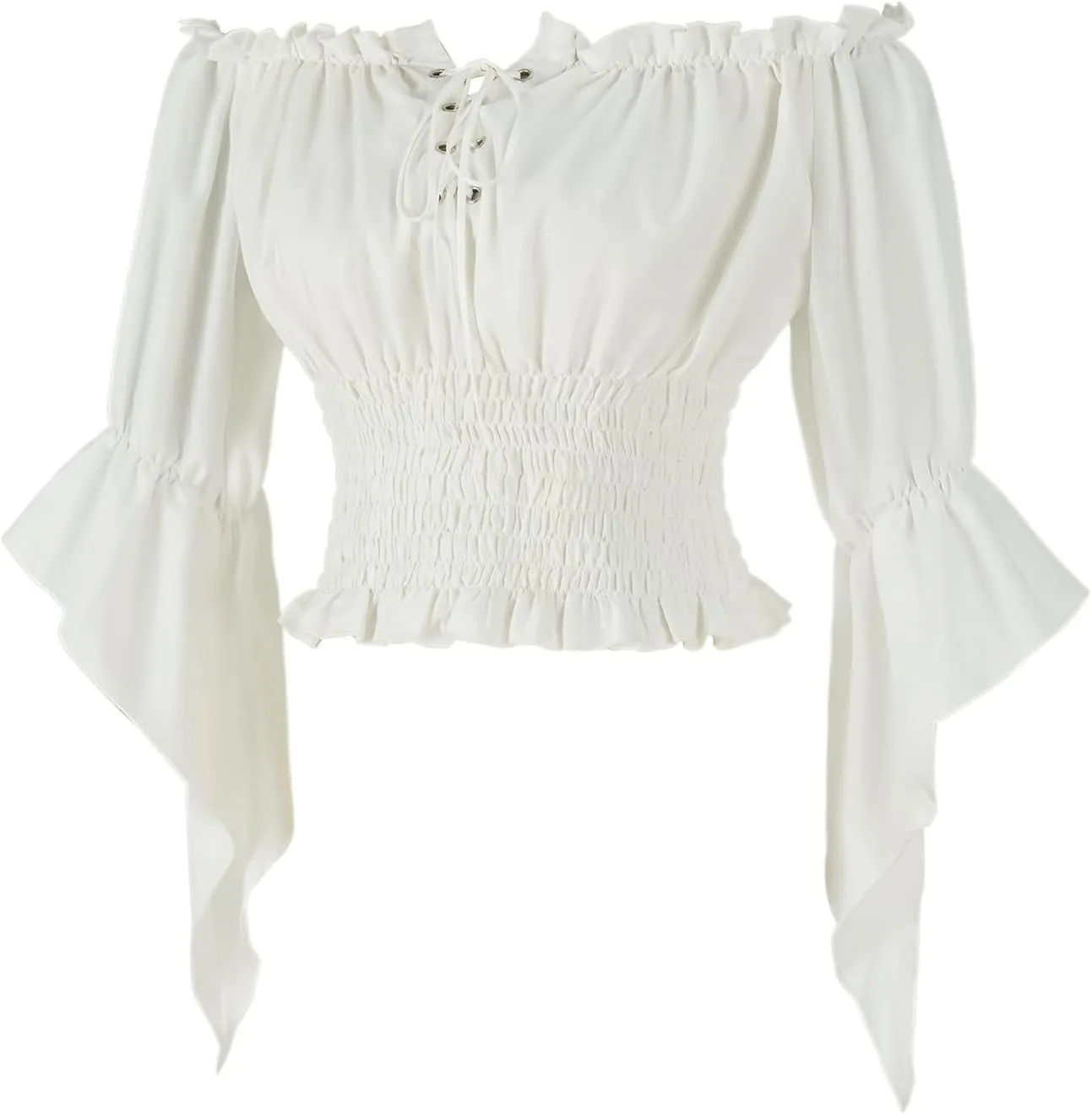 Womens Renaissance Peasant Blouse Off Shoulder Trumpet Sleeve Tops