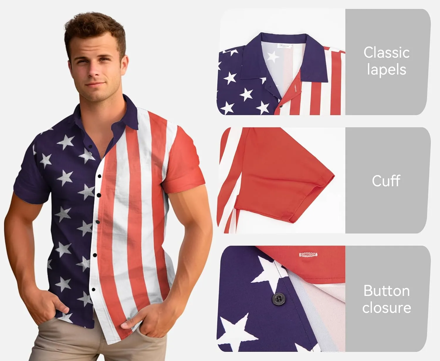Yoimira 4th of July Shirts for Men,Patriotic Grunge Concept USA Flag Button-Down Casual Short Sleeve Hawaiian Shirts for Men