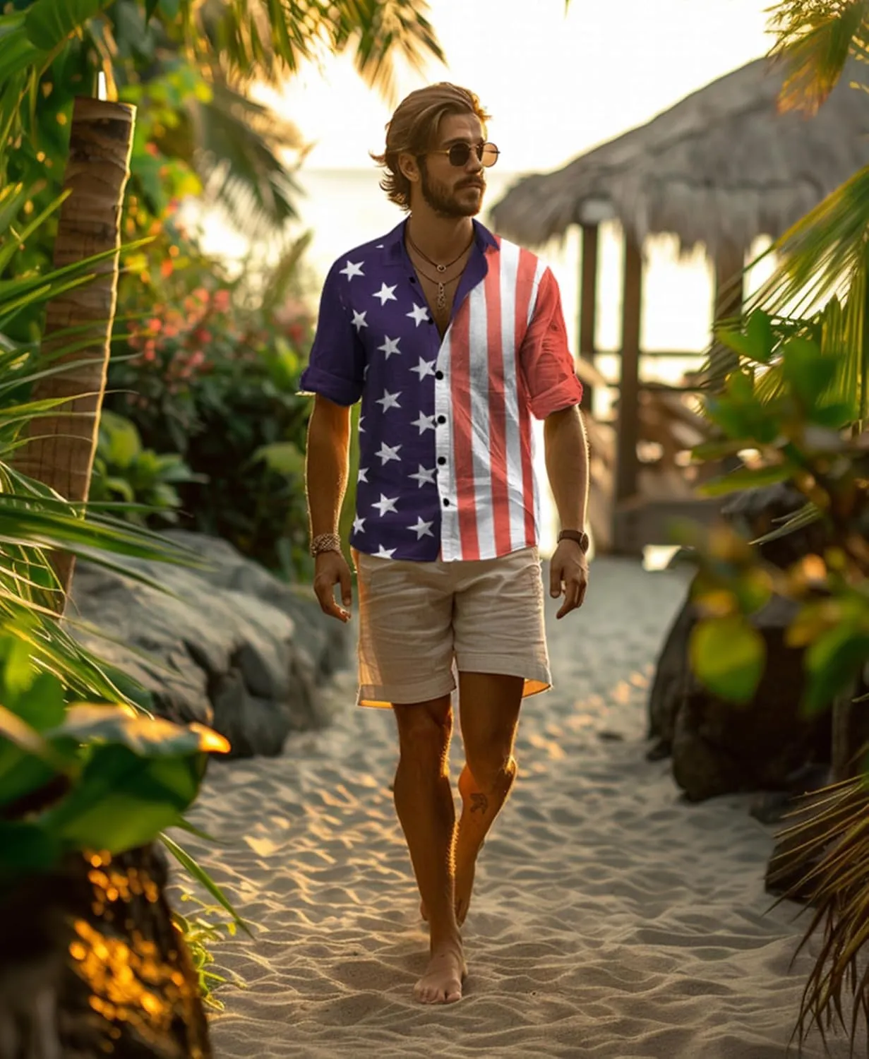 Yoimira 4th of July Shirts for Men,Patriotic Grunge Concept USA Flag Button-Down Casual Short Sleeve Hawaiian Shirts for Men