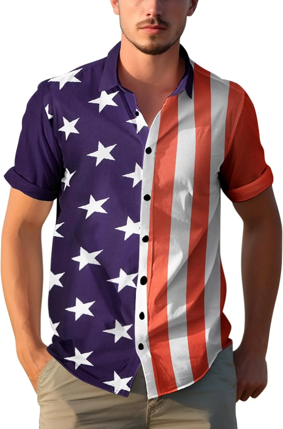 Yoimira 4th of July Shirts for Men,Patriotic Grunge Concept USA Flag Button-Down Casual Short Sleeve Hawaiian Shirts for Men